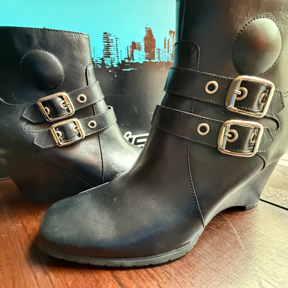 ICON Hella Black Ankle Boots with Buckle Straps